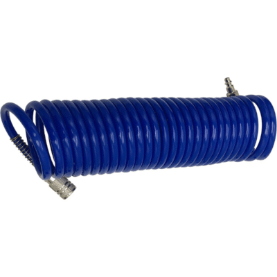 Heavy Duty 3/8'' Polyurethane Spiral Air Hose – Portable Return Hose with Quick Connect Fittings for Air Compressors, Sprayers & Industrial Use, Blue