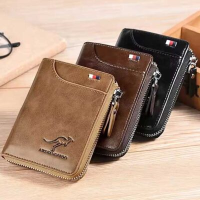 Men’s Leather Business Wallet – RFID Blocking Card Holder with Zipper, Luxury Slim Purse for Daily Use