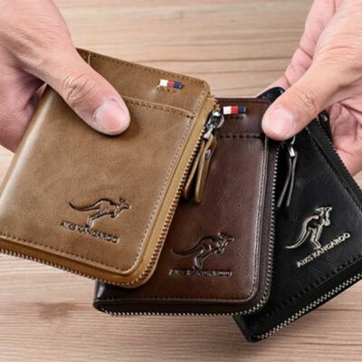 Men’s Leather Business Wallet – RFID Blocking Card Holder with Zipper, Luxury Slim Purse for Daily Use