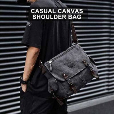 Men’s Retro Canvas Messenger Bag – Water-Resistant 13-Inch Laptop Satchel for Work, College & Travel