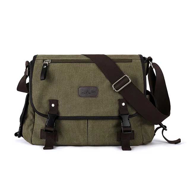 Men’s Retro Canvas Messenger Bag – Water-Resistant 13-Inch Laptop Satchel for Work, College & Travel