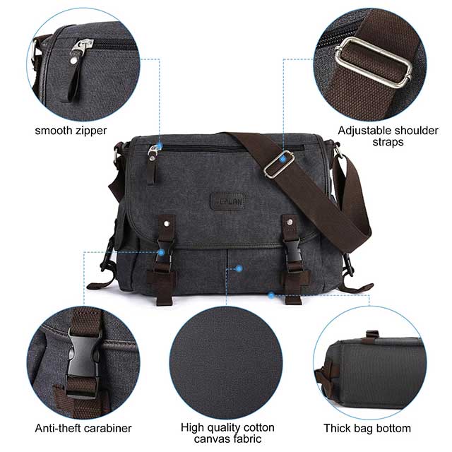 Men’s Retro Canvas Messenger Bag – Water-Resistant 13-Inch Laptop Satchel for Work, College & Travel
