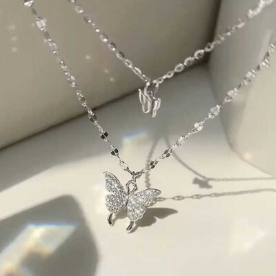 Sparkling Double Layer Butterfly Necklace for Women – Elegant Collar Chain Jewelry for Banquet, Party & Holiday Gifts