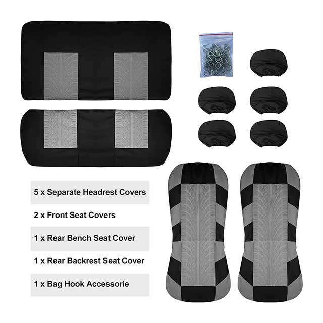 Universal Car Seat Covers Full Set β Front Split & Rear Bench Cloth Covers for SUV, Sedan, Van & Automotive Interiors