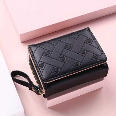 Women’s Short Wallet – Embroidered “Love” Design, Zipper & Buckle Closure, Large Capacity Card Holder Purse