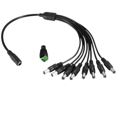 DC Power Splitter Cable – 1 Female to 8 Male Y Adapter with 5.5mm x 2.1mm Plug & Screw Terminal Block