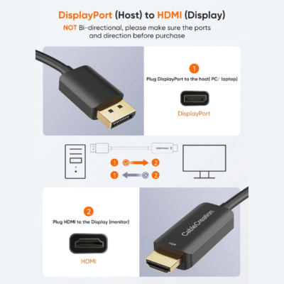 DisplayPort to HDMI Cable 8FT – DP 1.4 to HDMI Monitor Cable Supports 4K@60Hz, 2K@144Hz, 1080P@144Hz