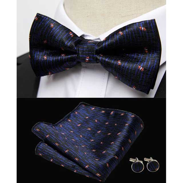 HUISHI Men's Classic Bow Tie Set β Blue Paisley Floral Bowtie with Pocket Square & Cufflinks | Wedding Party Suit Accessory