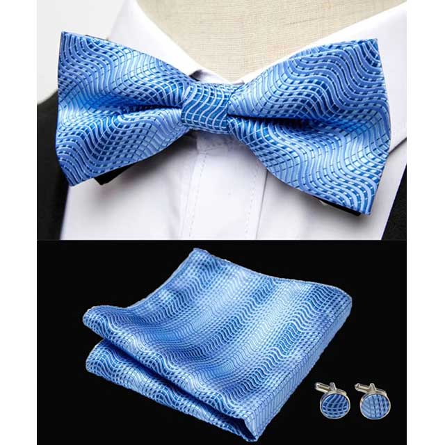 HUISHI Men's Classic Bow Tie Set β Blue Paisley Floral Bowtie with Pocket Square & Cufflinks | Wedding Party Suit Accessory