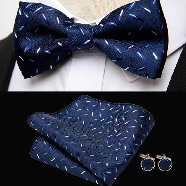 HUISHI Men's Classic Bow Tie Set β Blue Paisley Floral Bowtie with Pocket Square & Cufflinks | Wedding Party Suit Accessory