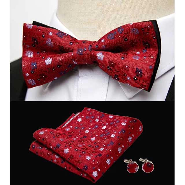 HUISHI Men's Classic Bow Tie Set β Blue Paisley Floral Bowtie with Pocket Square & Cufflinks | Wedding Party Suit Accessory
