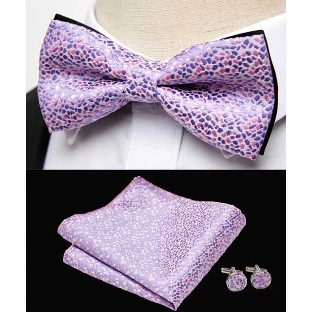 HUISHI Men's Classic Bow Tie Set β Blue Paisley Floral Bowtie with Pocket Square & Cufflinks | Wedding Party Suit Accessory