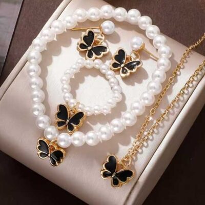 Pearl Butterfly Necklace & Delicate Bracelet for Women – Elegant Wedding Jewelry & Luxury Birthday Gift | Fashion Accessory for Special Occasions